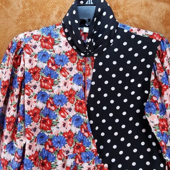 RIXO Womens Wrap Dress XS Black Floral Polka Dot Mixed Print Mini Silk CHERIE - Picture 3 of 11